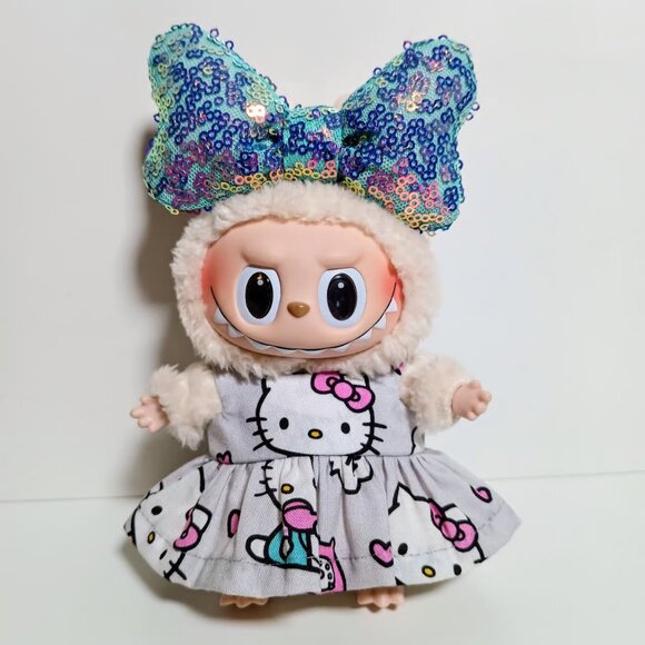 Custom Hello Kitty Dress and Oversized Sequin Bow Made to fit Labubu - Picture 1 of 5